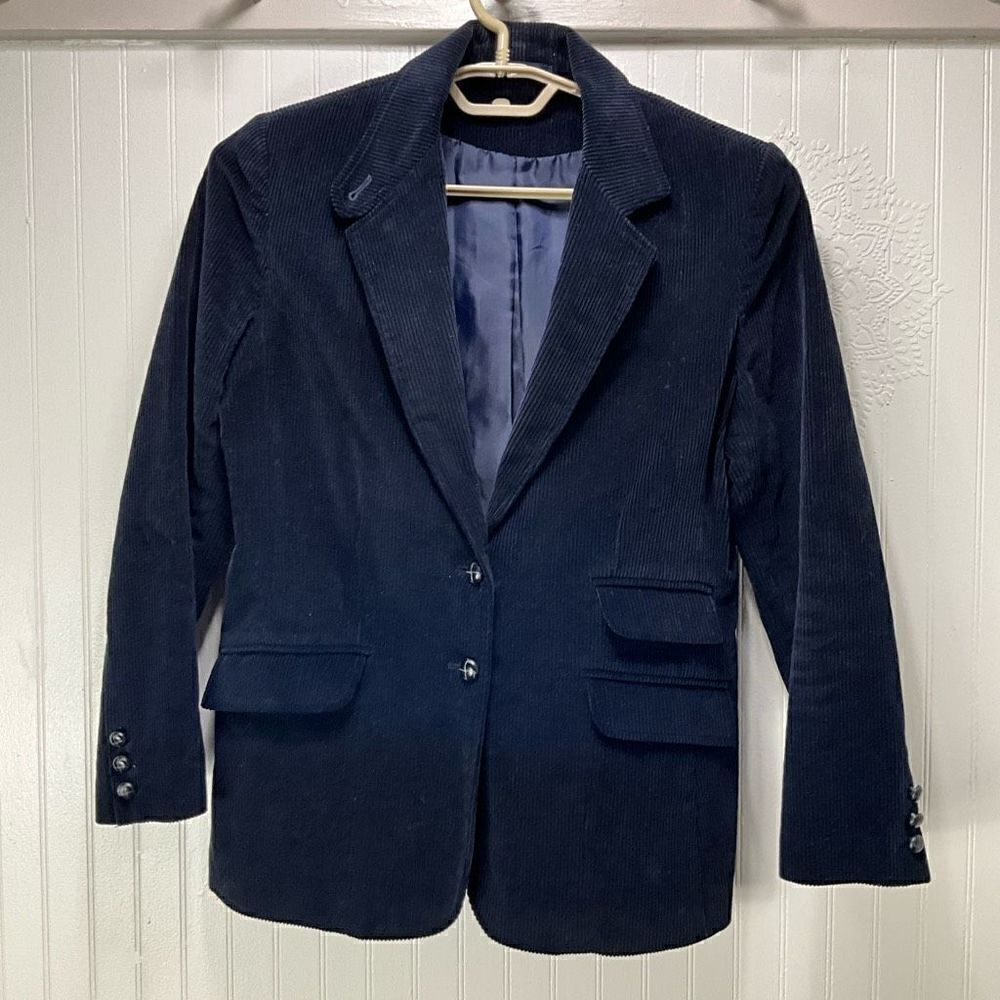 VINTAGE Silver Unicorn Navy Blue Corduroy Blazer